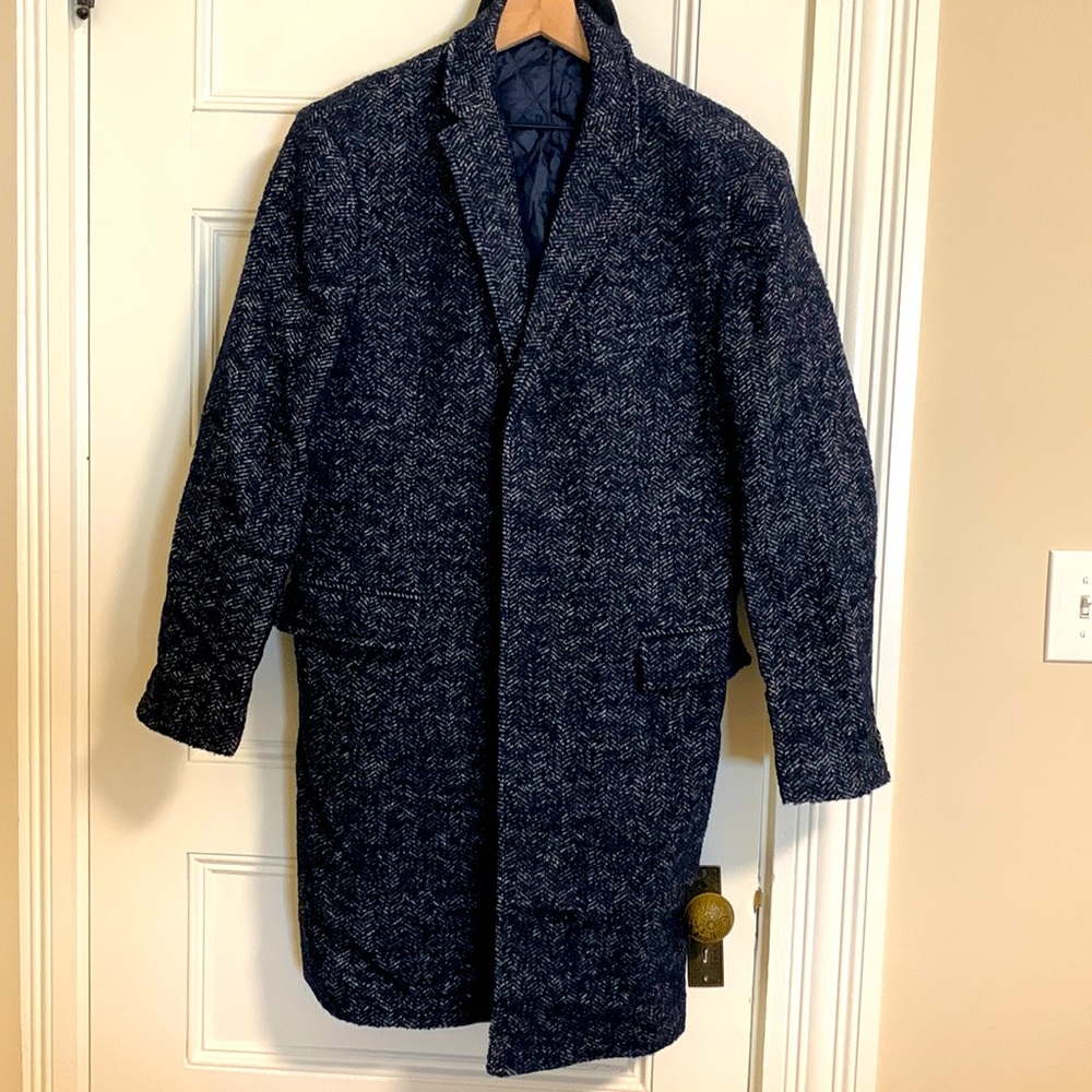 J. Crew (Maybe Factory?) Blue Herringbone Wool Topcoat
